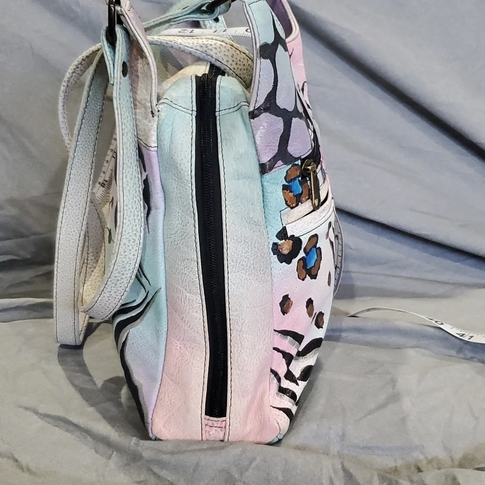 Anuschka handpainted pastel floral animal pattern leather shoulder bag